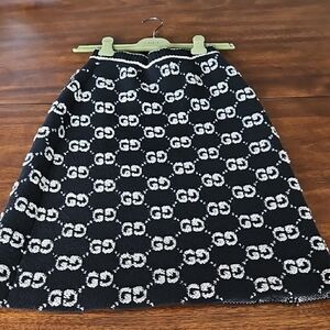 Gucci Monogram Black and White A-Line Wool Blend Skirt